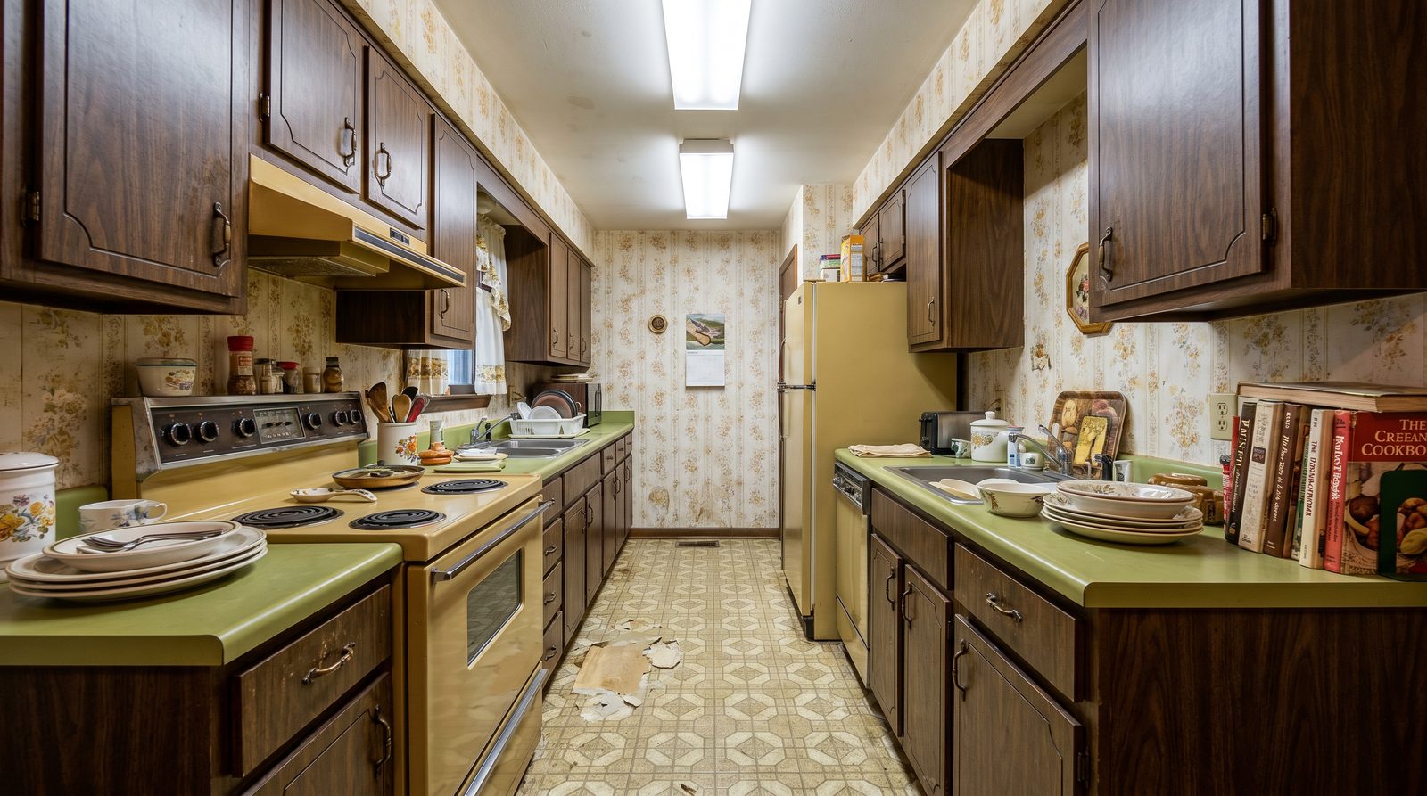 Before: cramped dated galley kitchen prior to remodeling in Grant Park, Atlanta